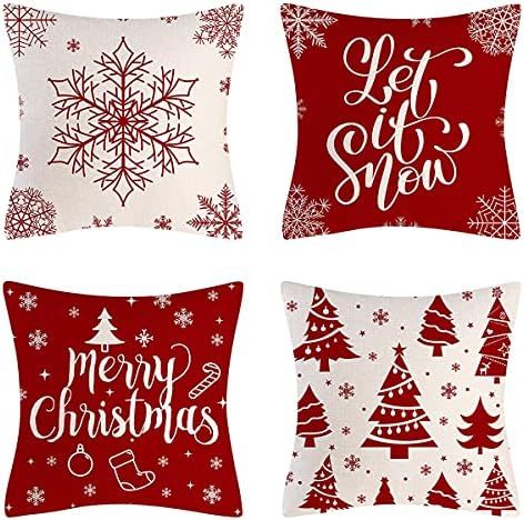 Christmas Decorations Pillow Covers 18x18in HADEEONG Set of 4 Merry Christmas Snowflake Let it Sn... | Amazon (CA)