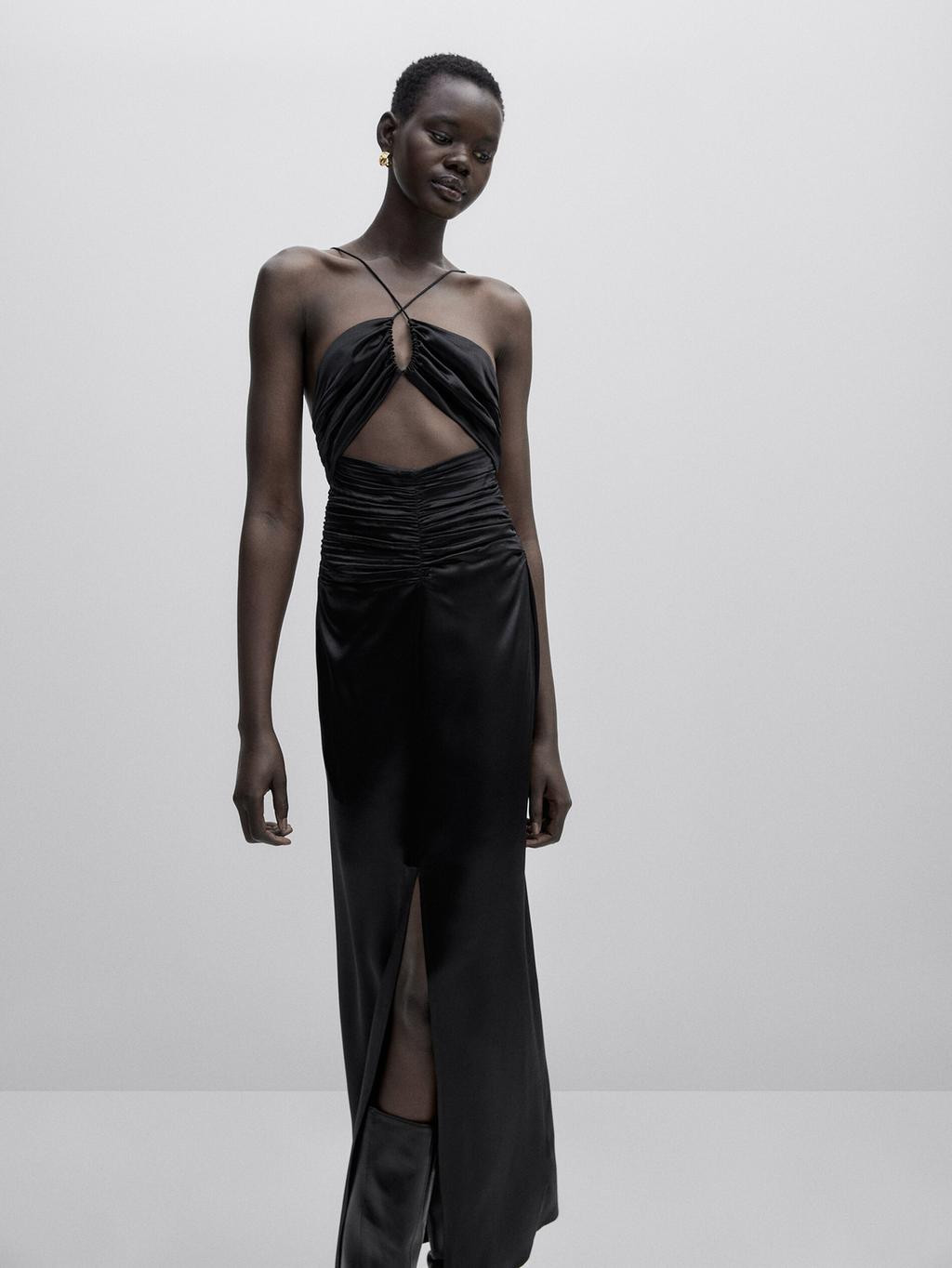 Long dress with cut-out and gathered details - Studio | Massimo Dutti US