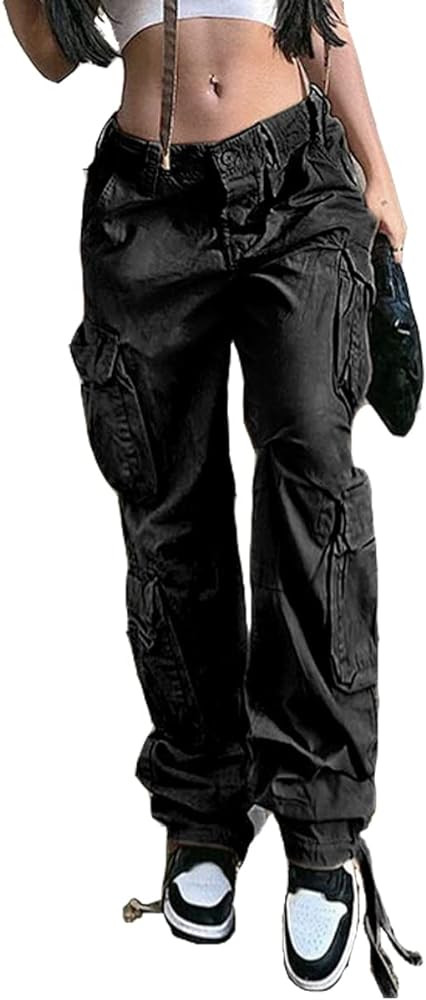 High Waist Baggy Cargo Jeans for Women Flap Pocket Relaxed Fit Straight Wide Leg Y2K Fashion Jeans | Amazon (US)