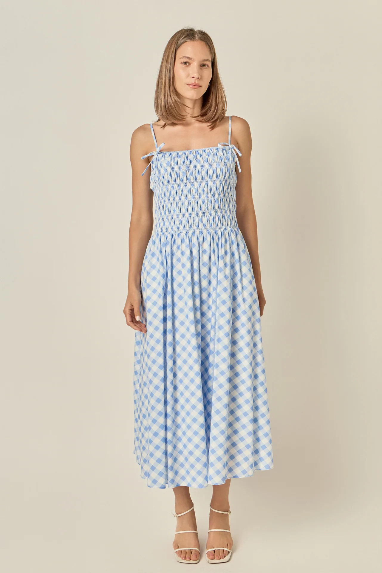 Checked Smocked Midi Dress | English Factory