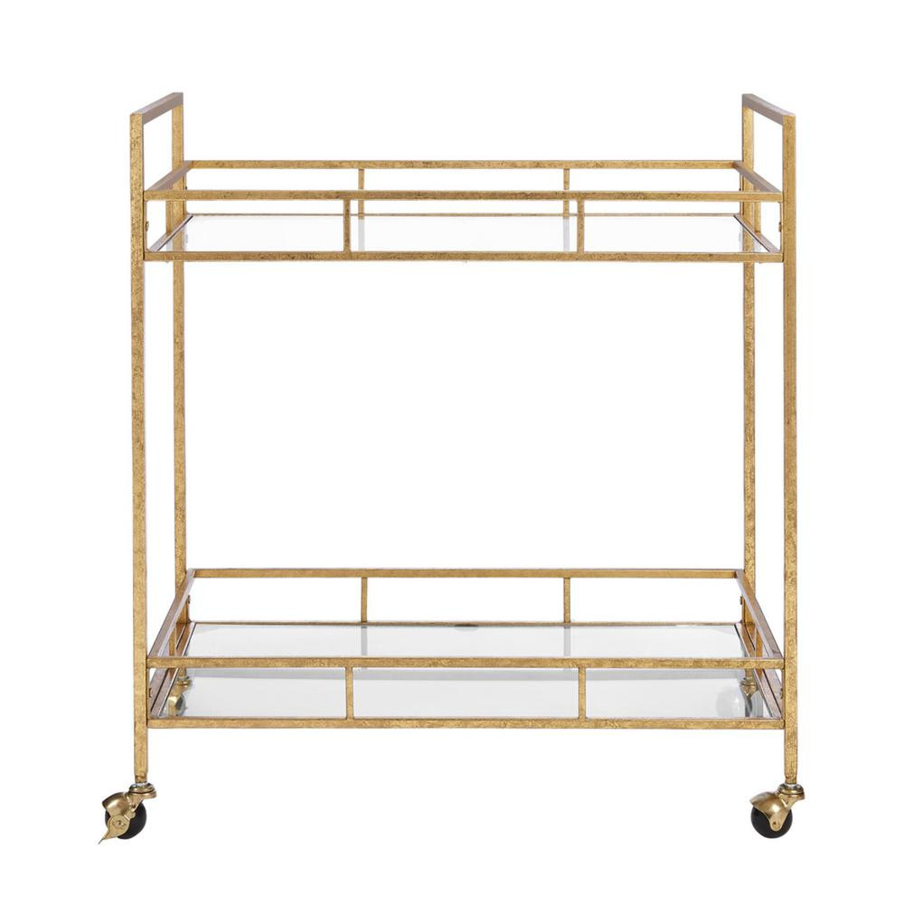 Gold Leaf Metal and Glass Rolling Bar Cart with Glass Top (30 in. W x 33 in. H) | The Home Depot