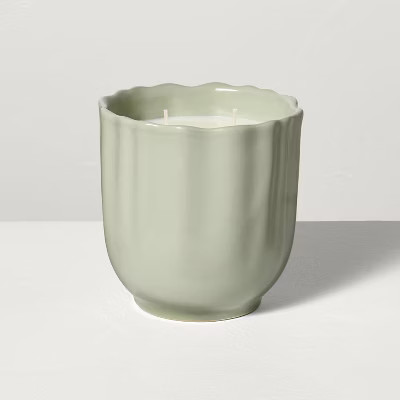 2-Wick Scalloped Ceramic Lemon and Cedar Candle Green 18.4oz - Hearth & Hand™ with Magnolia | Target