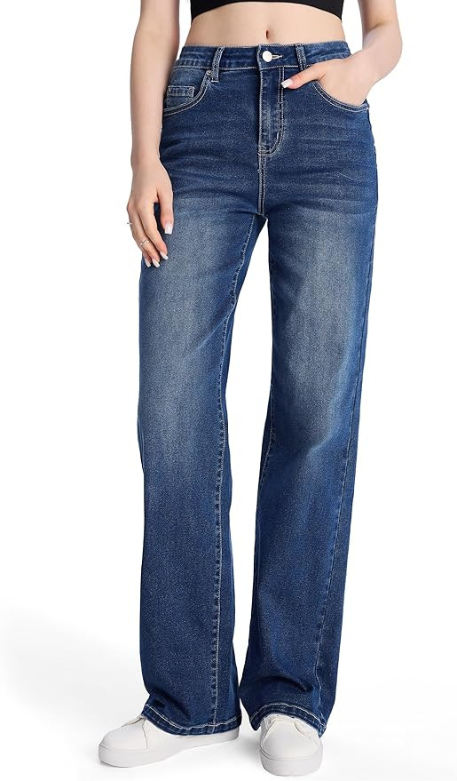 SEVEGO Women's 32"/34"/36" Tall Straight Leg Jeans Mid Waisted Stretchy Loose Denim Pants Casual ... | Amazon (US)