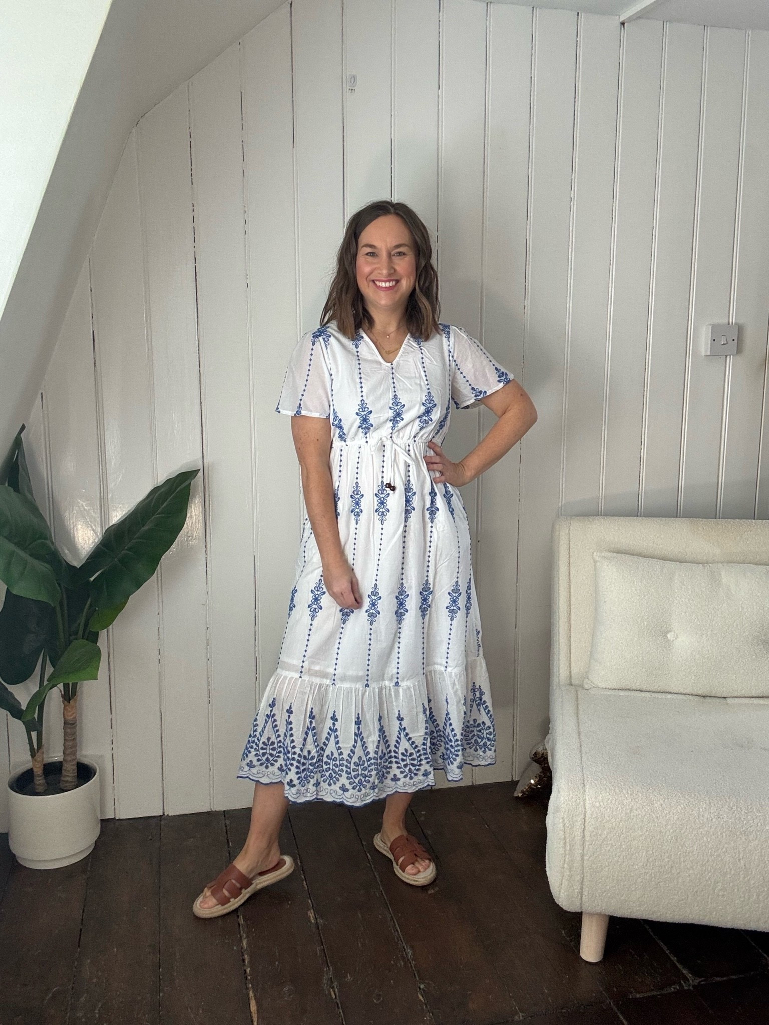 Petite summer embroidered cotton midi summer dress, blue and white, tiered hem, petite holiday dress 👗

#LTKsummer #LTKpetite #LTKdresses