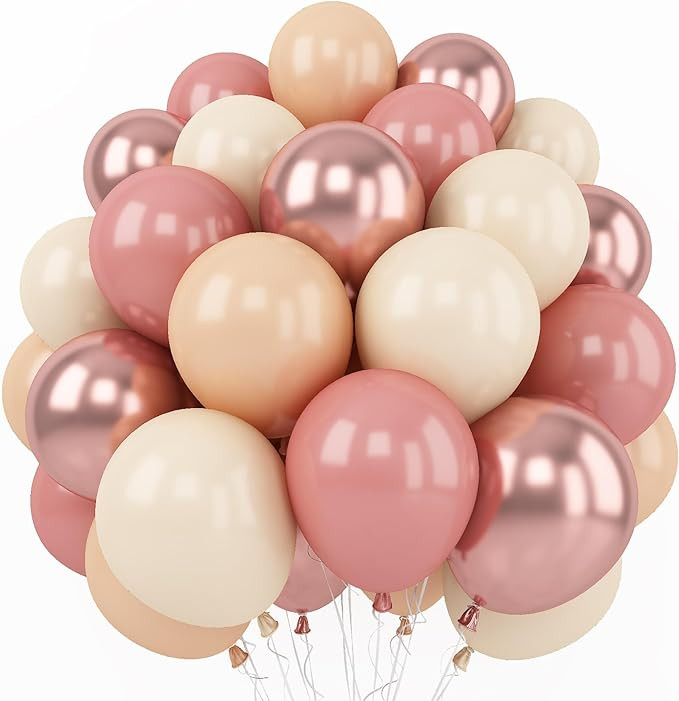 Retro Blush Pink Balloons, 60 Packs 12 Inch Dusty Pink Metallic Chrome Rose Gold White Sand Nude ... | Amazon (US)