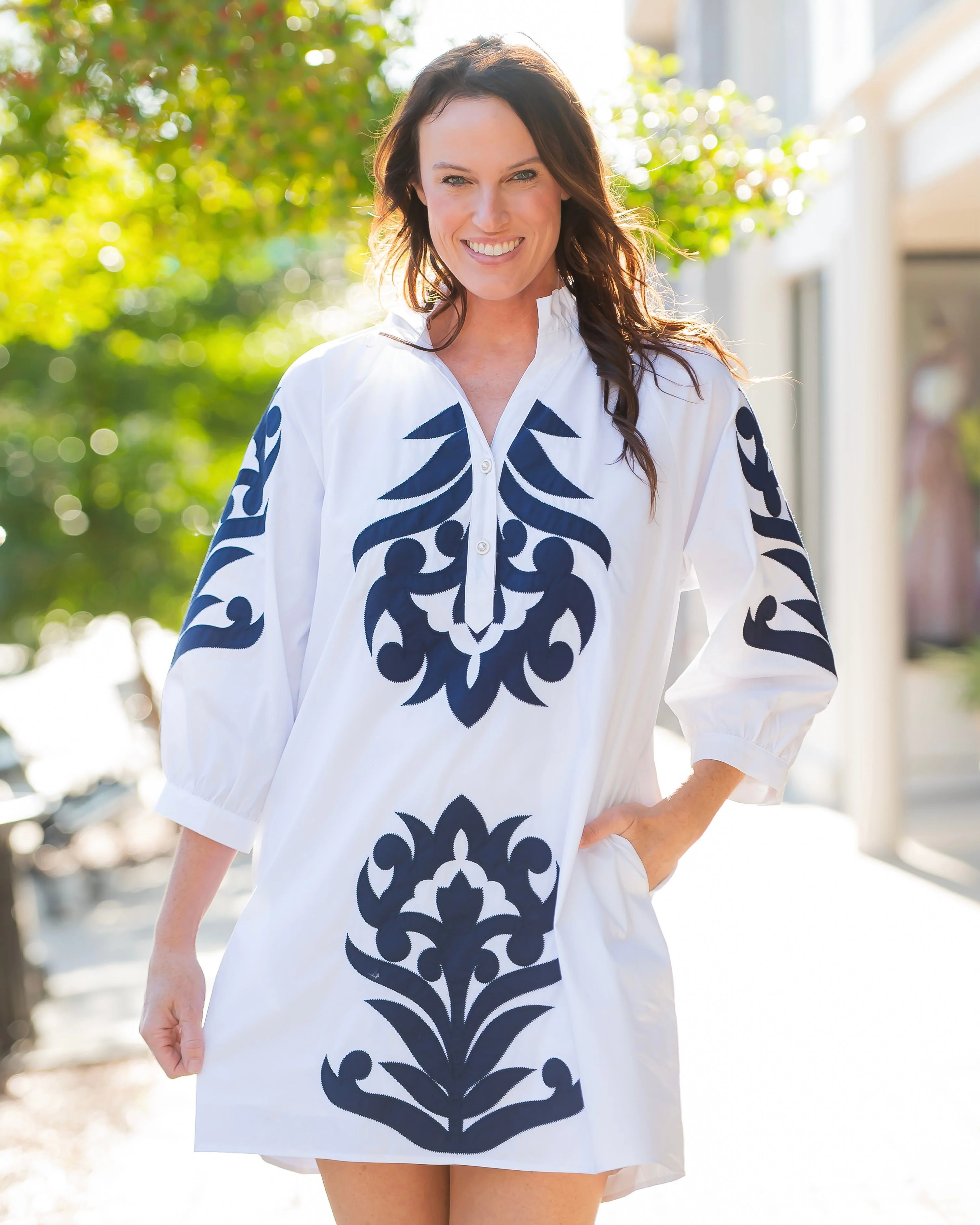 Monroe Floral Applique Shift Dress-Off White | Caroline Hill