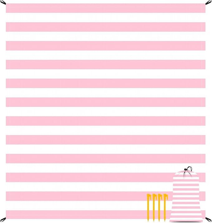 Pink Stripe Beach Blanket Sandproof Waterproof, Extra Large 78''×86'' Beach Mat for 1-4 Adults w... | Amazon (US)