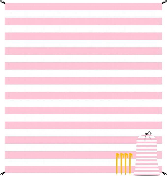 Pink Stripe Beach Blanket Sandproof Waterproof, Extra Large 78''×86'' Beach Mat for 1-4 Adults w... | Amazon (US)