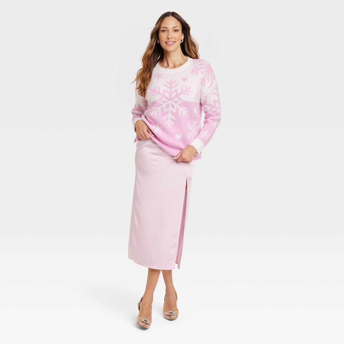 Women's Snowflake Graphic Sweater - Pink | Target