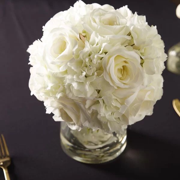 Hydrangea and Rose Floral Arrangement in Glass Vase | Wayfair North America