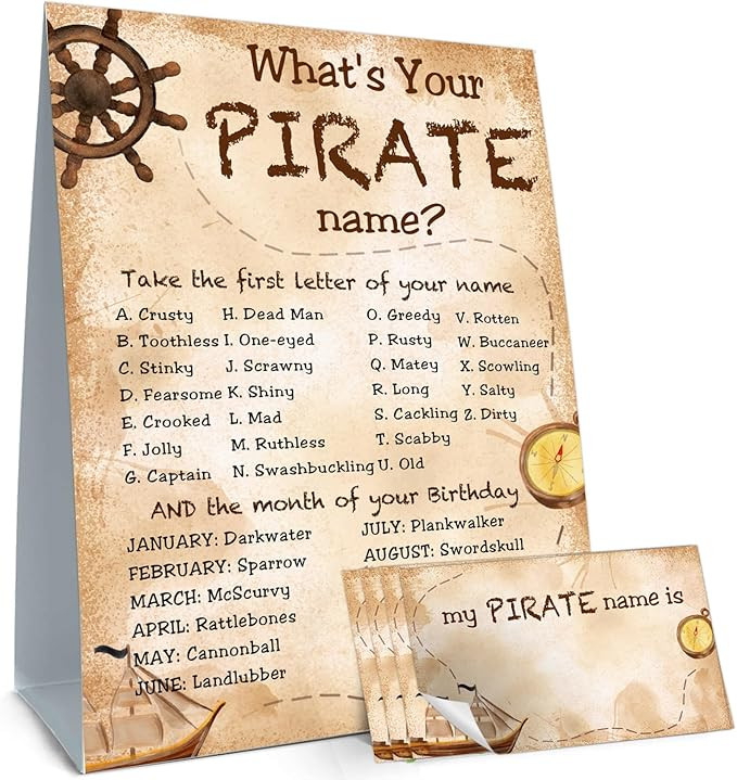 What is Your Pirate Name Game, 1 Pirate Name Game Double Sided Sign, 30 Name Stickers, Birthday P... | Amazon (US)