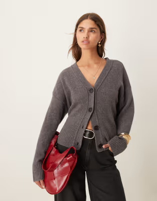 ASOS DESIGN v neck cardigan in lambswool blend in grey | ASOS (Global)