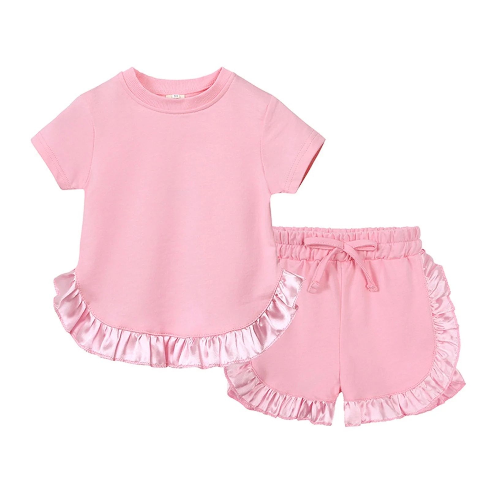 Cute Summer Toddler Girls Outfits Set Kids Baby Spring Solid Cotton Short Sleeve Tshirt Ruffle Sh... | Walmart (US)