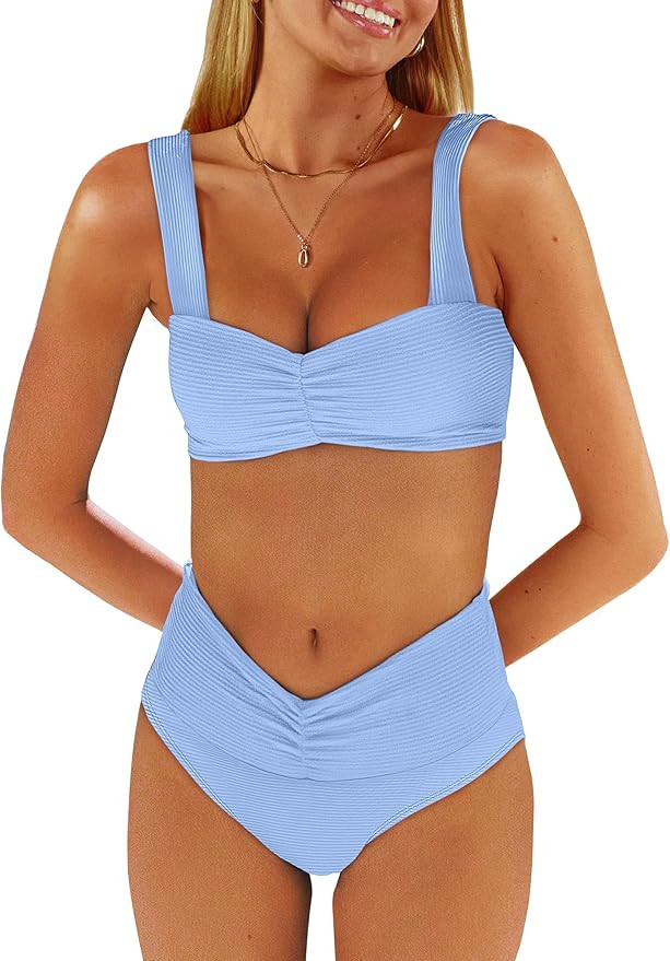 ANRABESS Bathing Suit for Women Tummy Control Bikini Set 2025 Beach Front Ruched Mid Waist Swimsu... | Amazon (US)