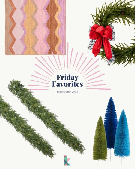 Friday Favorites! Annie Selke rug, colorful rug, faux garland, cedar garland, bottlebrush trees, Walmart wreath 

#LTKhome #LTKSeasonal #LTKHoliday