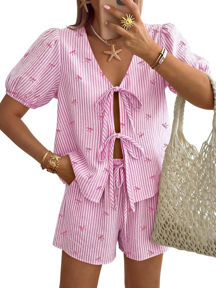 Trendy Queen Short Sets Women 2 Piece Summer Vacation Beach Outfits Going Out Matching Clothes Cu... | Amazon (US)