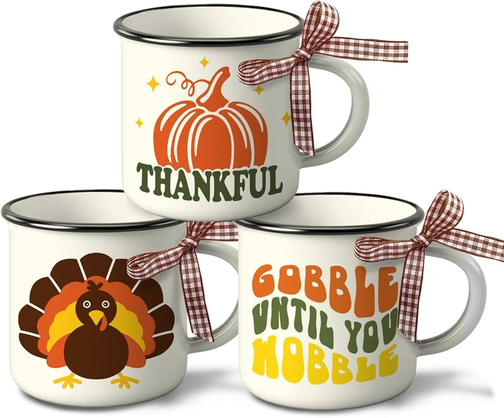 Paayna Thanksgiving Thankful Fall Mini Coffee Mug Set of 3, Pumpkin Turkey Gobble Mini Coffee Cup... | Amazon (US)