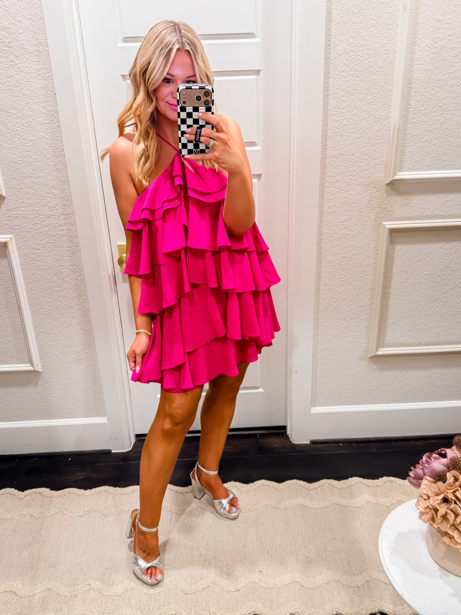The most perfect wedding guest dress cocktail dress party dress!!! I’m wearing a size 8 but the Back has a tie that you can tighten it as much as you want or loosen it. I would mainly measure your bust area. Cause everything else fits pretty nicely. ￼ I have a 36 1/2 bust and an 8 fits great
