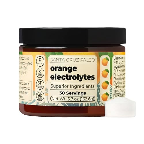 Santa Cruz Paleo Electrolyte Powder, Orange Flavor, Sugar Free Hydration Drink Mix with Himalayan Pink Salt, Sea Salt, Magnesium Glycinate, Potassium Chloride, Sweetened with Stevia, 30 Servings | Amazon (US)