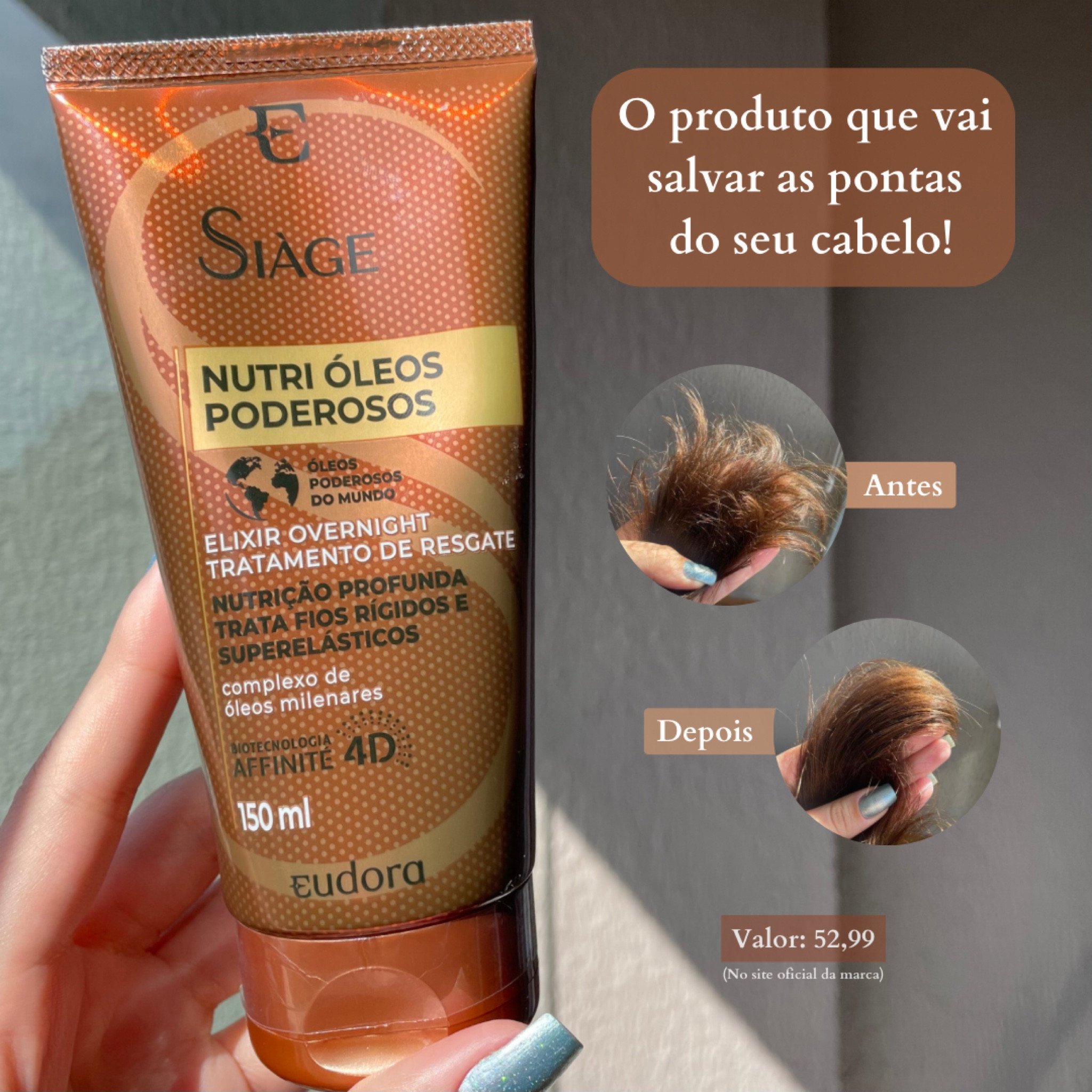 Dica de um produto maravilhoso que ajuda a minimizar o aspecto de ressecado das pontas instantaneamente 💖

O elixir overnight da Eudora é super versátil! E você pode usá-lo como tratamento noturno, leave-in ou finalizador 

Ele promove uma nutrição profunda e trata a elasticidade alterada dos fios, promovendo a resistência ideal e protegendo contra a quebra 

Esse já é um produto que não vai sair mais da minha rotina! Meu cabelo melhorou MUITO desde que comecei a usar 🥰

#LTKU #LTKbrasil #LTKbeauty