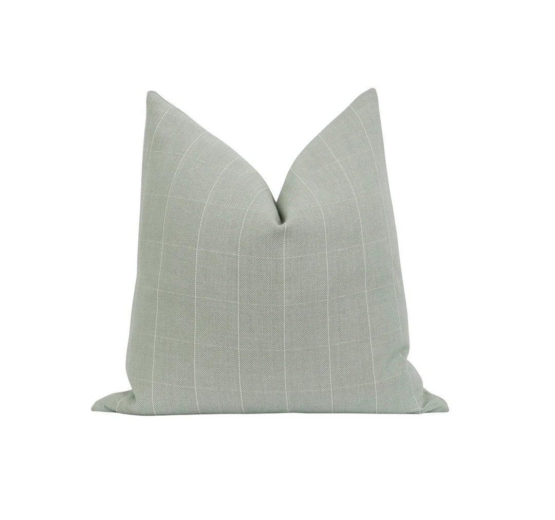 Plaid Woven Sea Mist Pillow Cover Sea Mist and Ivory Plaid - Etsy | Etsy (US)