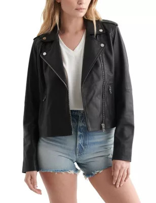 Lucky Brand Women's Classic Leather Moto Jacket, Black, Small | Belk
