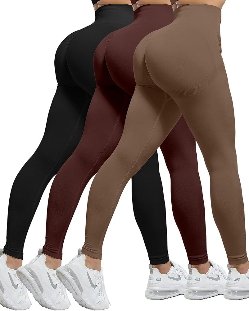 CHRLEISURE Workout Leggings Sets for Women, Gym Scrunch Butt Butt Lifting Seamless Leggings 3 Pie... | Amazon (US)
