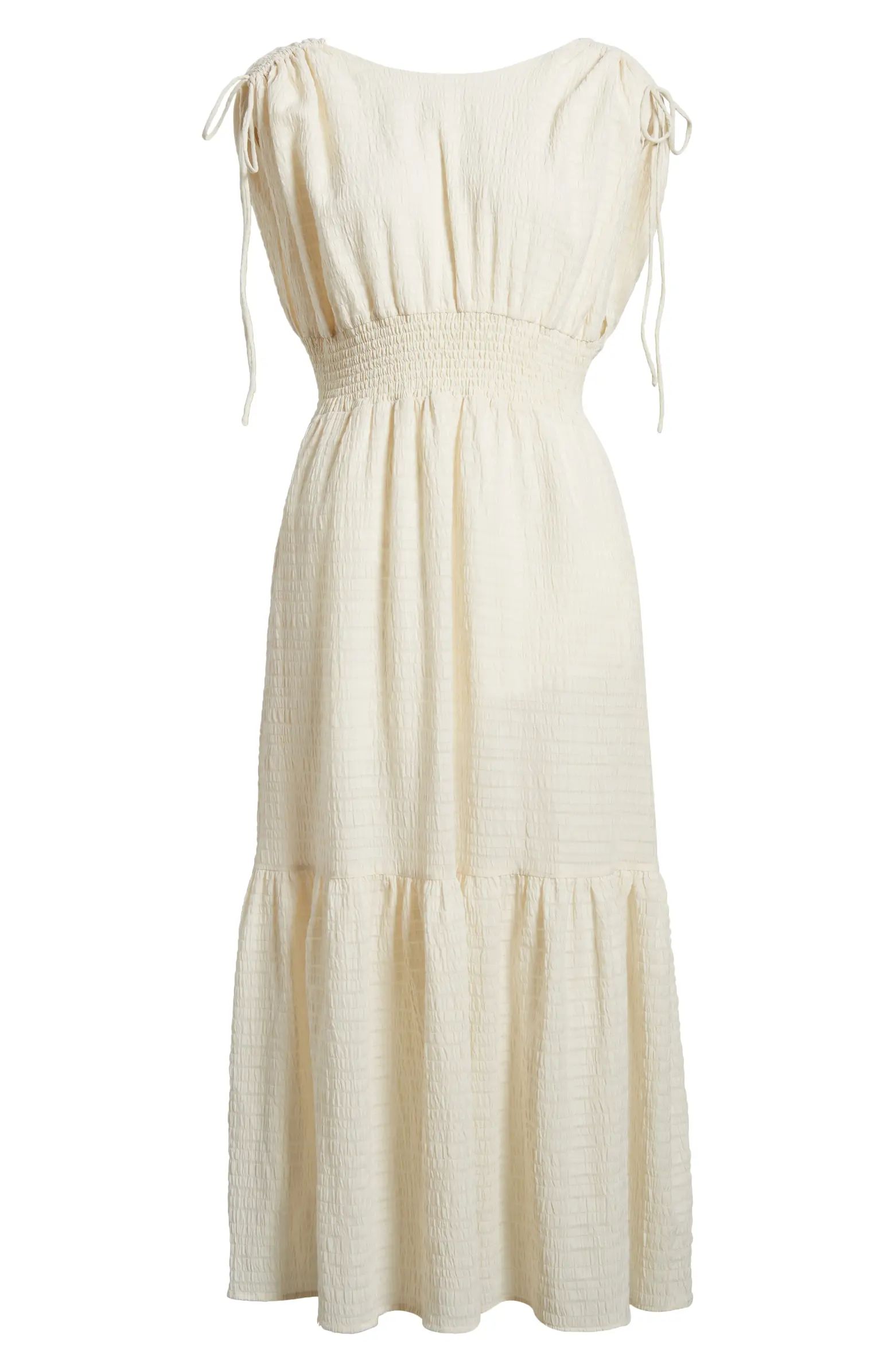 MELLODAY Textured Smocked Waist Tiered Midi Dress | Nordstrom | Nordstrom