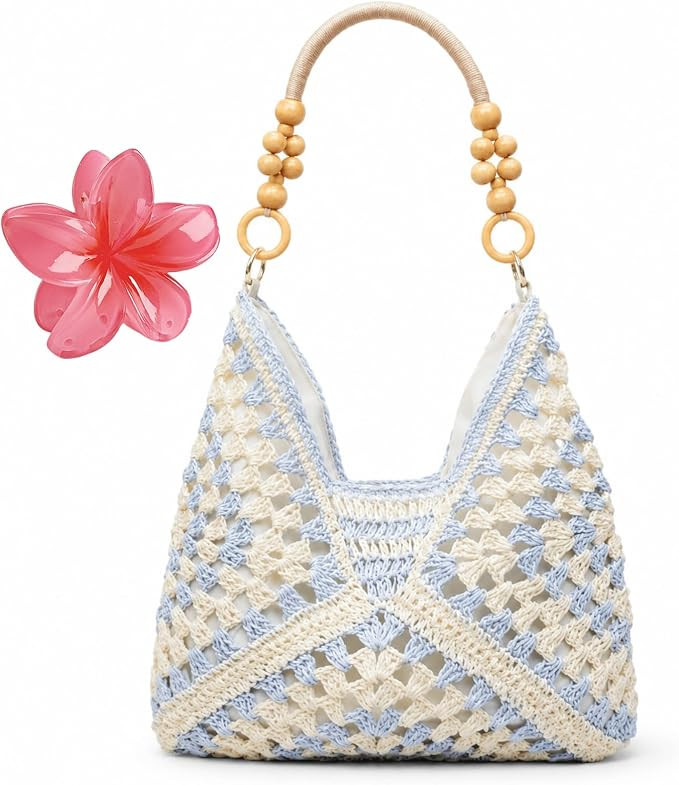 Womens Summer Straw Woven Beach Bag, Handmade Raffia Summer Tote with Inner Pouch for Beach and T... | Amazon (US)