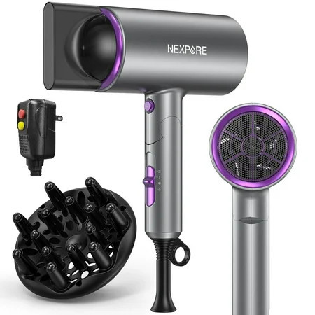 NEXPURE New Upgrade Professional Ionic Hair Dryer, 2000W Powerful Blow Dryer with Diffuser and Concentrator Attachments, Suitable for Home and Travel, Purple | Walmart (US)
