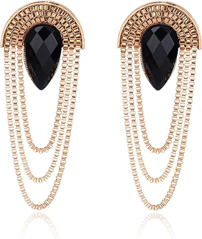 KaFu Gold Long Chain Tassel Linear Fringe Earring Rhinestone Chandelier Long Drop Dangle Statemen... | Amazon (US)