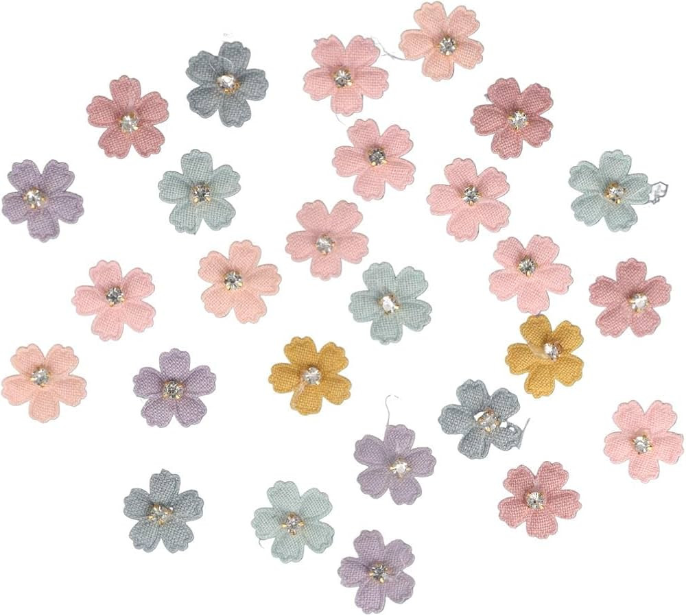 100 Pcs Mini Flower with Rhinestone Applique Artificial Silk Flowers Embellishments for DIY Cloth... | Amazon (US)