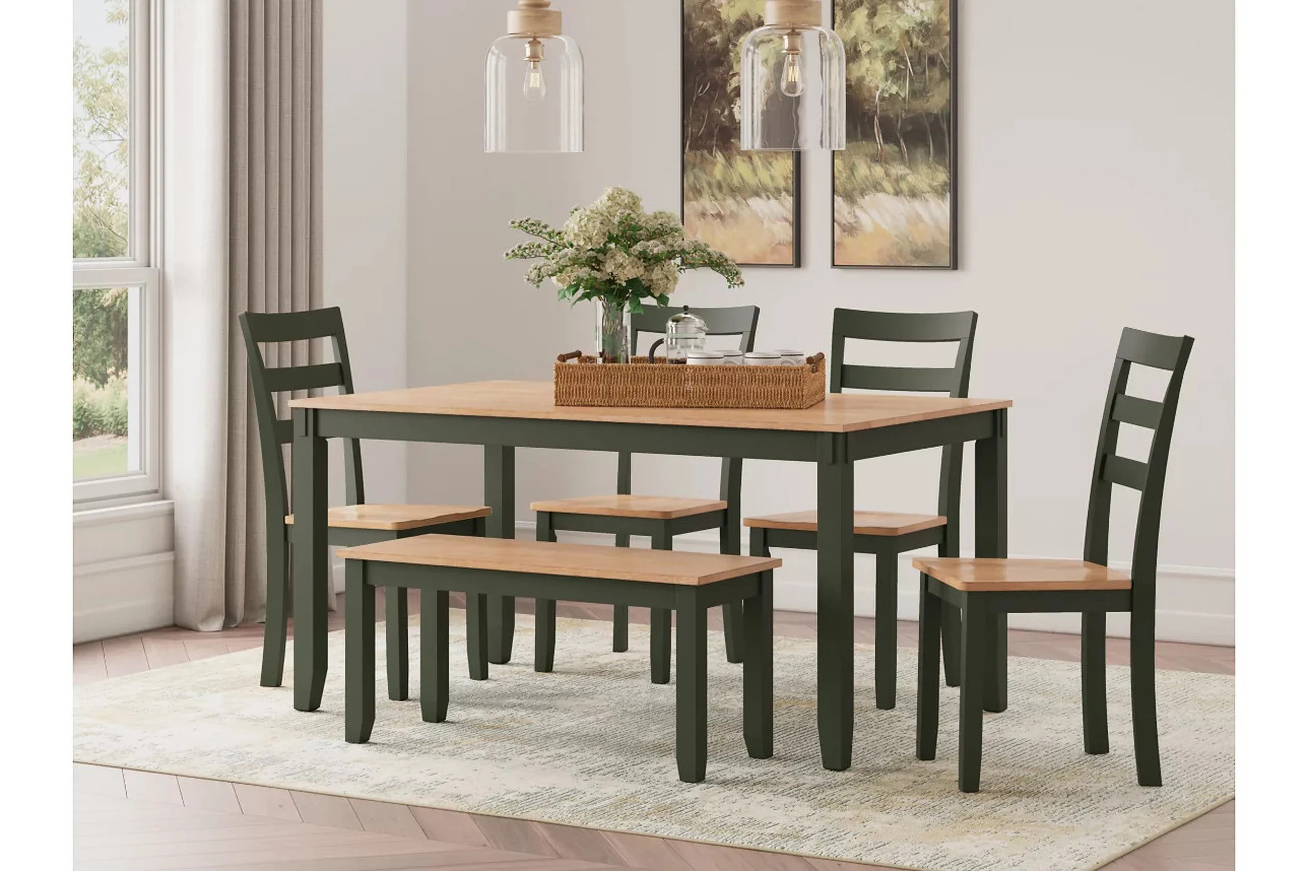 Gesthaven 6-Piece Dining Room Set In Natural and Green | 1stopbedrooms
