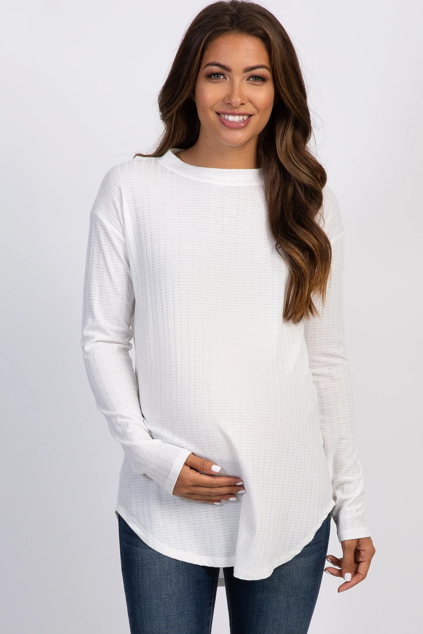 Ivory Long Sleeve Ribbed Maternity Top | PinkBlush Maternity