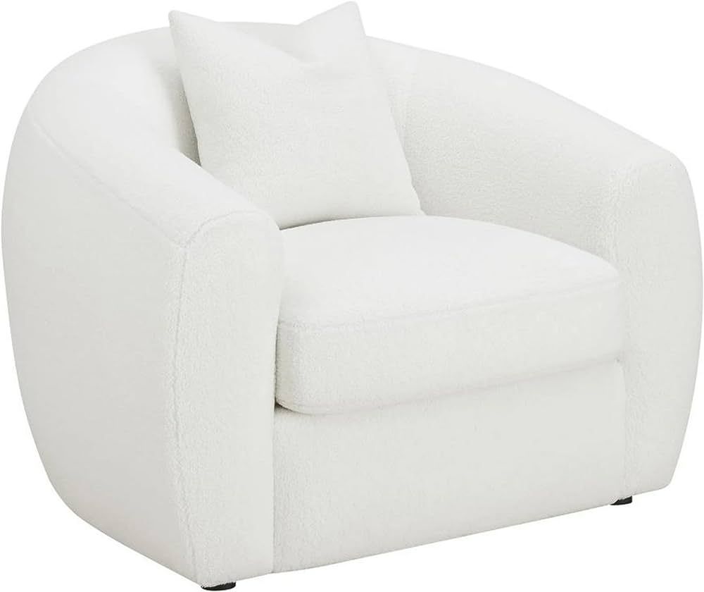 Benjara 45 Inch Accent Chair, Curved Back and Sloped Armrests, Soft White Fabic | Amazon (US)