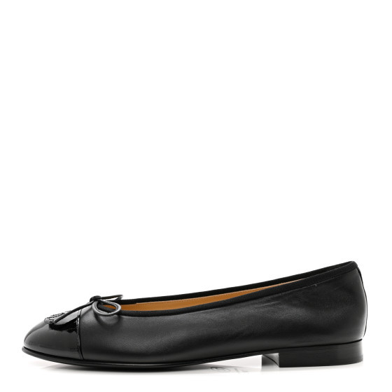 Chanel Lambskin Patent Cap Toe Ballerina Flats 38.5 Black | FASHIONPHILE (US)