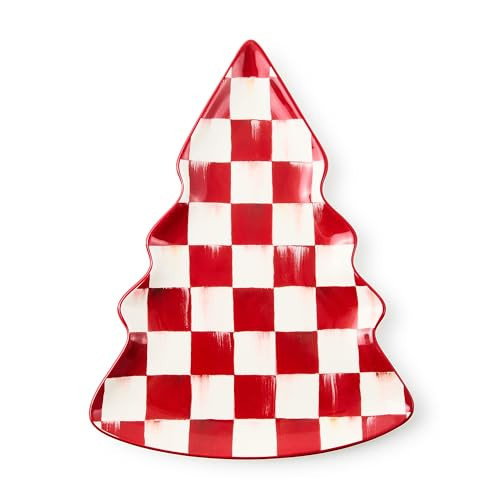 MACKENZIE-CHILDS Stoneware Tree Dish, Decorative Serving Tray for Christmas, Red-and-White Cherry Check | Amazon (US)