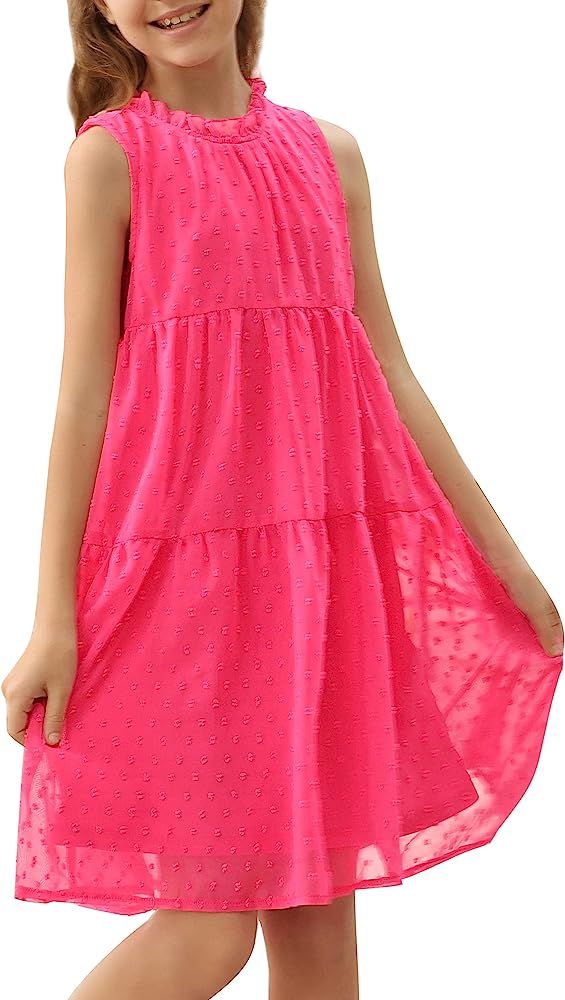 Danna Belle Girl Dress Summer Swiss Dots Chiffon Sleeveless Casual Dresses 5-12Y | Amazon (US)
