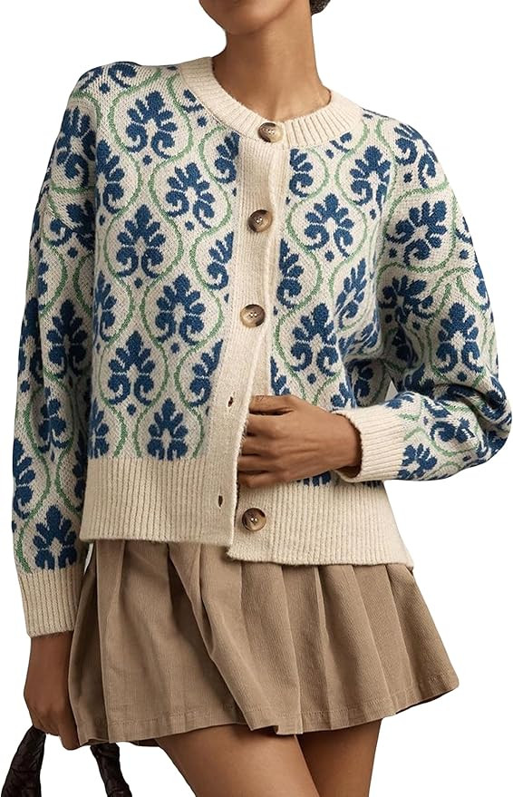 Floral Cardigan Sweaters for Women Lightweight Button Up Flower Printed Pattern Cardigans Fall Kn... | Amazon (US)