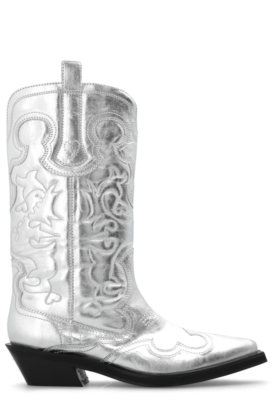 Ganni Mid Shaft Embroidered Western Boots | Cettire Global