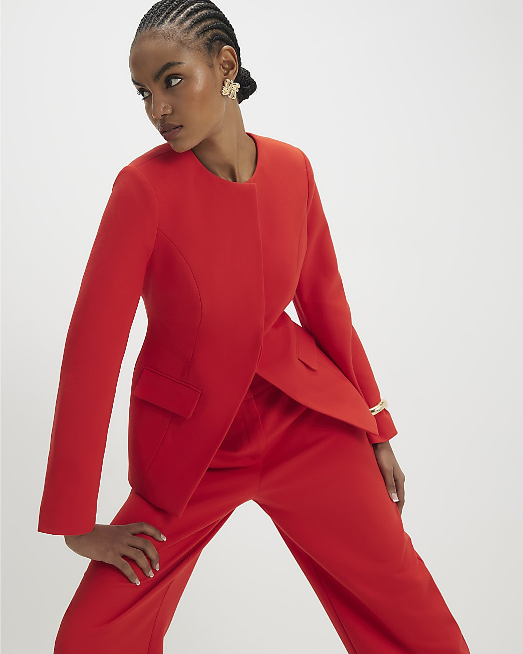 Red Long Sleeve Round Neck Blazer | River Island UK & IE