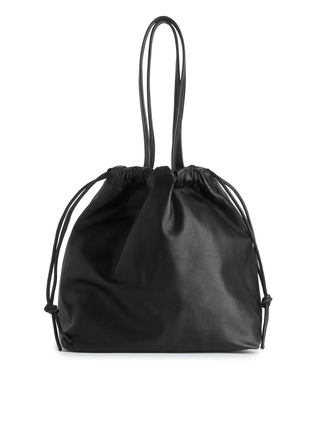 Leather Drawstring Tote Bag - Black | ARKET (US&UK)