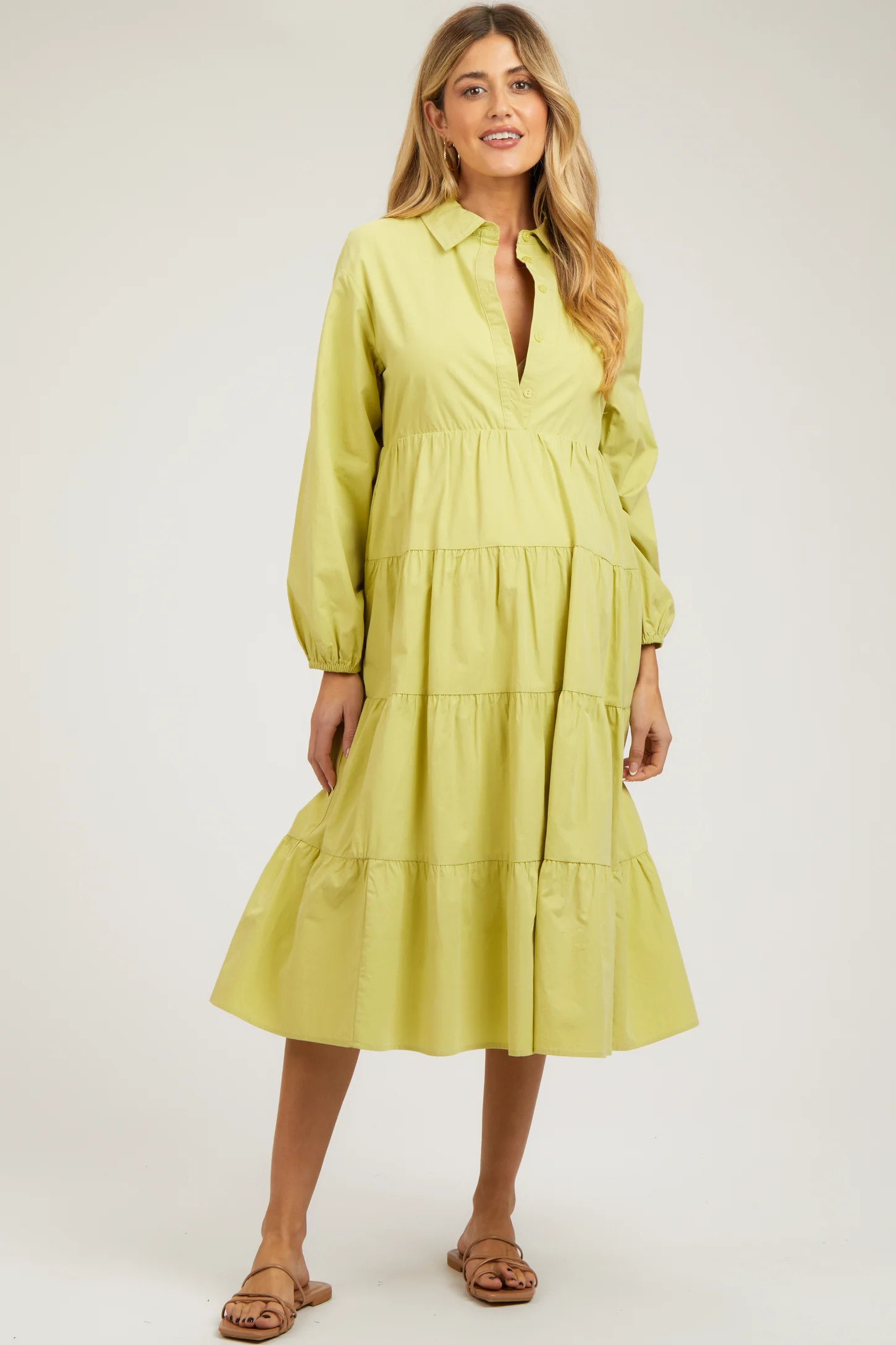 Lime Tiered Collared Maternity Midi Dress | PinkBlush Maternity