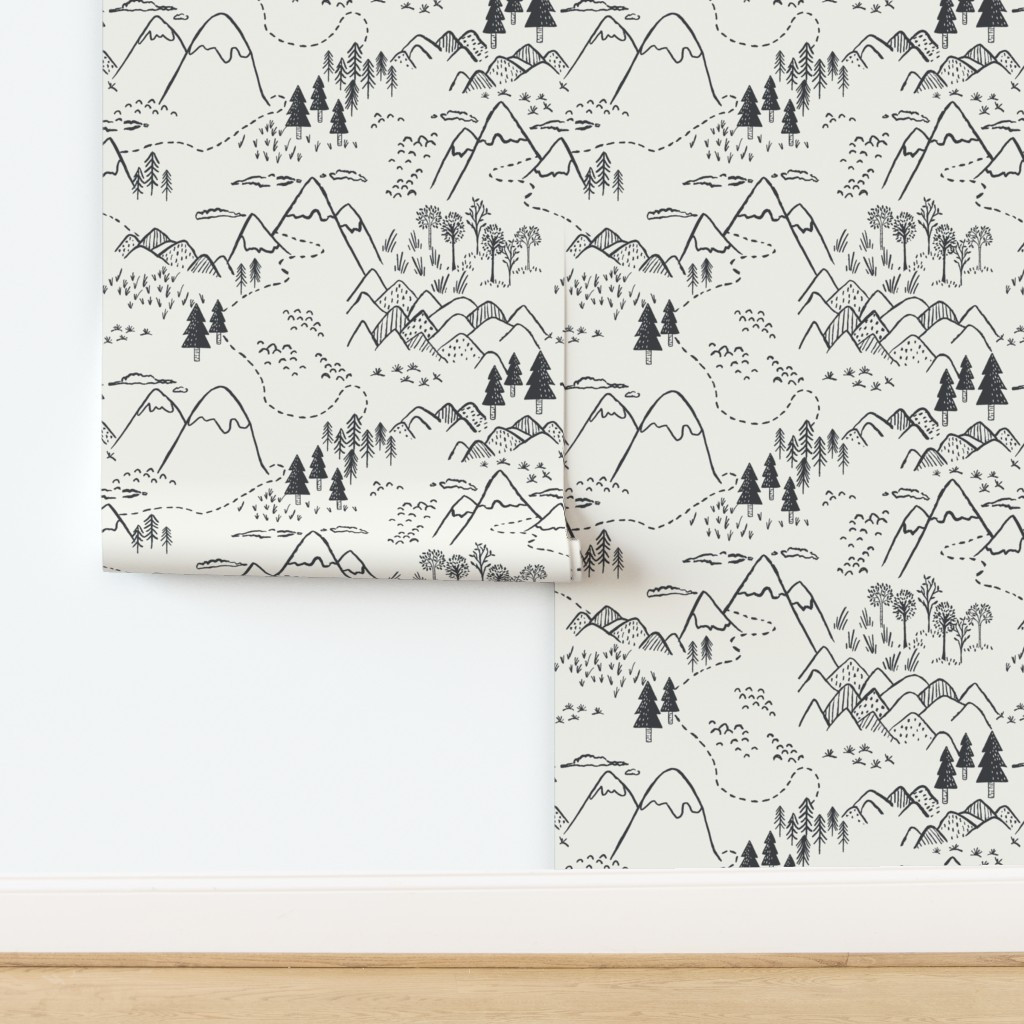 276Mountain Top_rustic forest_kids_jumbo_Cream Black Beauty_Hufton Studio Wallpaper byhufton_stud... | Spoonflower