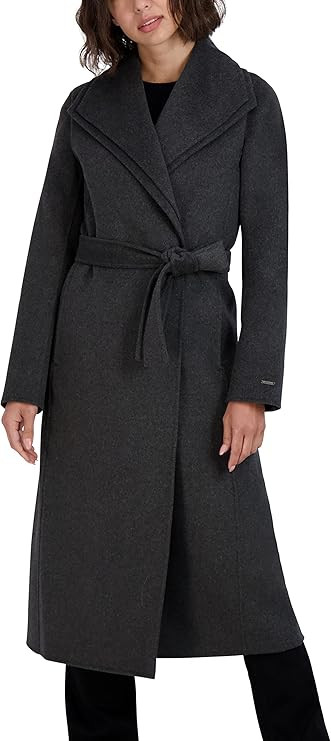 TAHARI womens Slim Fit Double-faced Soft Wool Blend Wrap Coat With Tie Belt – Long Wool Coat | Amazon (US)