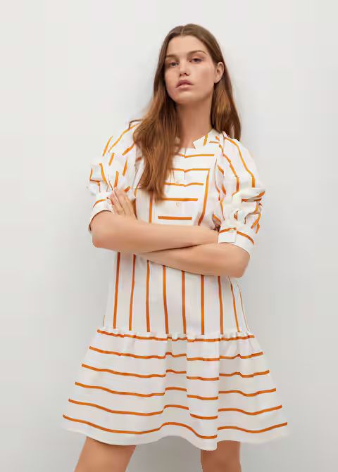 Puffed sleeves striped dress | MANGO (UK)