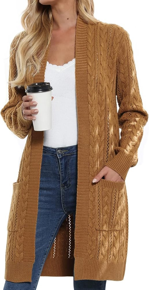 GRACE KARIN Women Open Front Cardigan Sweaters Pockets Long Sleeve Shrugs | Amazon (US)