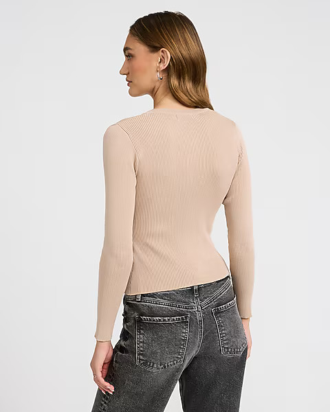 Fitted Ribbed Crew Neck Button Front Cardigan | Express