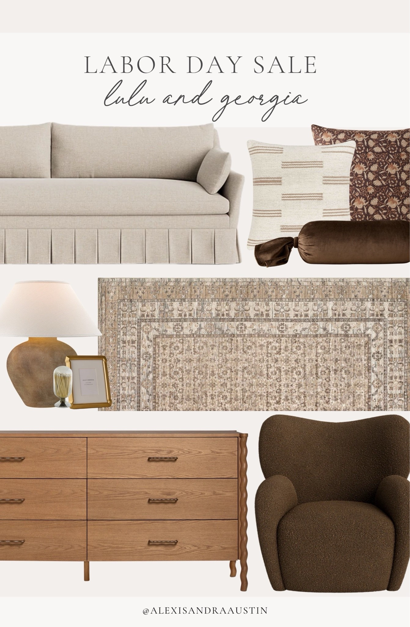 Lulu and Georgia home favorites during the Labor Day Sale! Now is the time to invest in the perfect quality piece that you’ve had your eye on. Sharing all of my neutral favorites for a timeless and inspired look. 

Home finds, neutral home inspo, Labor Day sale, deal of the day, sale alert, neutral wood tones, furniture, favorites, collected style, dresser details, upholstered sofa, cozy accent chair, fall refresh, neutral decor, vintage inspired area rug, statement lighting, neutral table lamp, cozy throw pillow, Lulu and Georgia, living room refresh, bedroom refresh, shop the look!

#LTKSeasonal #LTKHome #LTKSaleAlert
