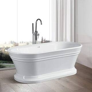 Vanity Art Versailles 59 in. Acrylic Flatbottom Freestanding Bathtub in White-VA6610 - The Home D... | The Home Depot